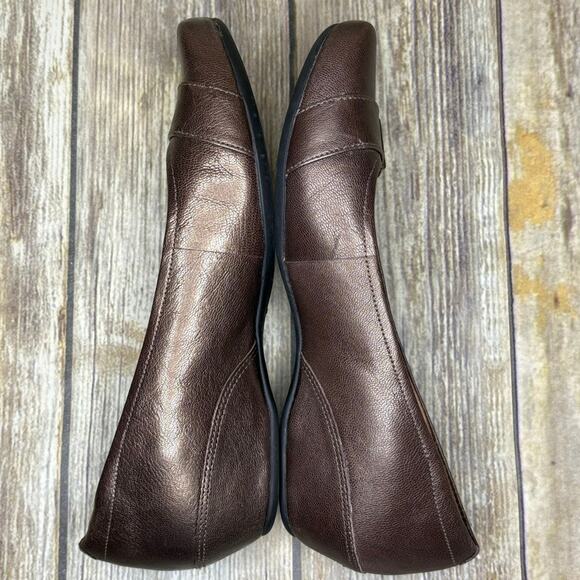 Clarks Concert Band Preppy Brown Metallic Leather Wedge Flat Womens Sz 6.5M - Picture 5 of 9